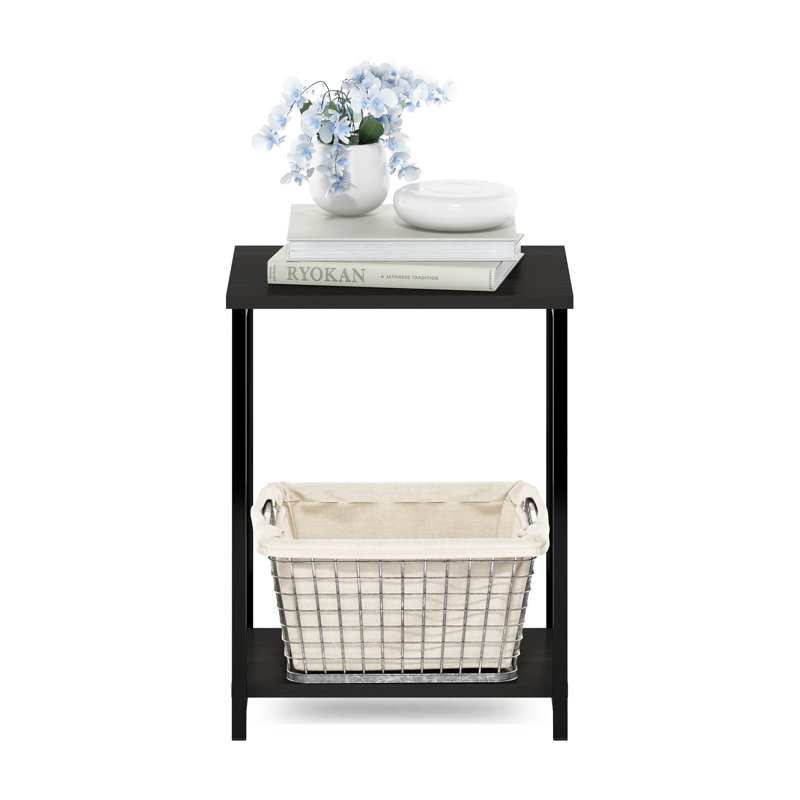 Height Side Table with Shelves, 29.5" H x 16" W x 12" D, 2, Rustic Brown Top/Black Base