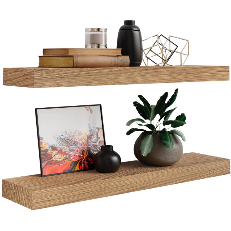 Sporgh 2 Piece Pine Solid Wood Floating Shelf, Black, 2" H  x 5.5" W x 15" D