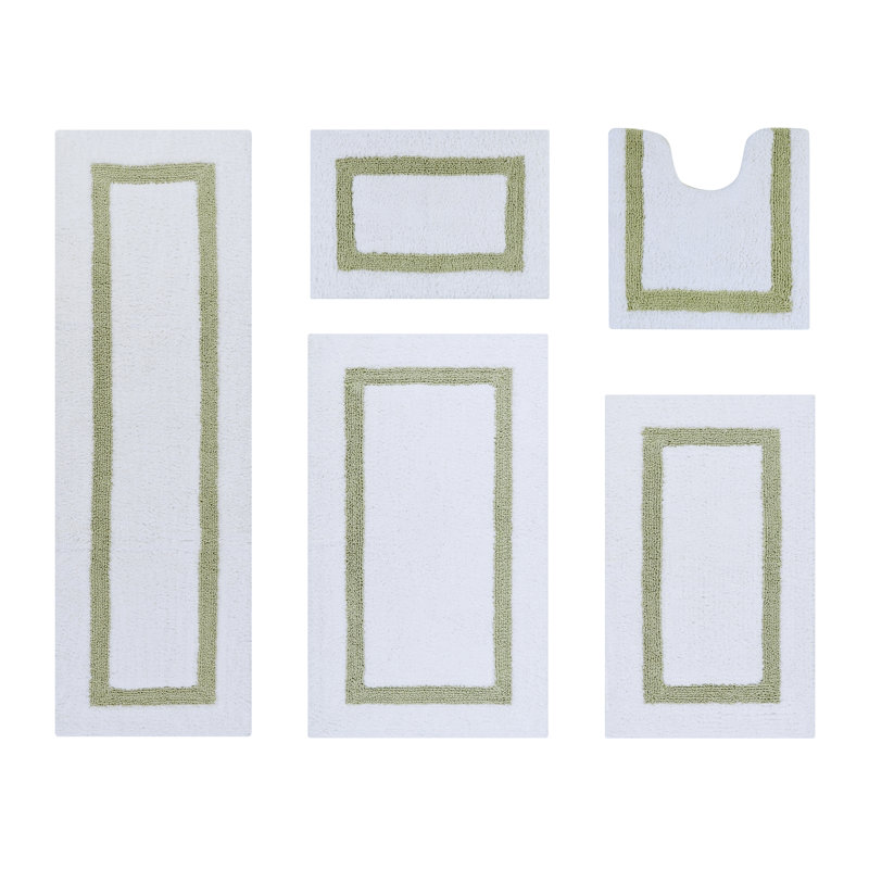 White and Sage Cotton Reversible Bath Rug Set