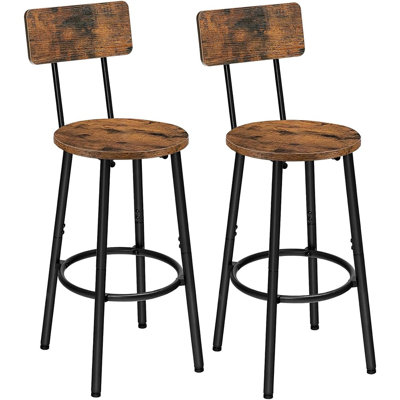 Ensemble de 2 chaises de bar rondes de 25,2 po avec dossier - tabourets à hauteur de comptoir pour îlot de cuisine ou salle à manger, brun rustique et noir, faciles à assembler