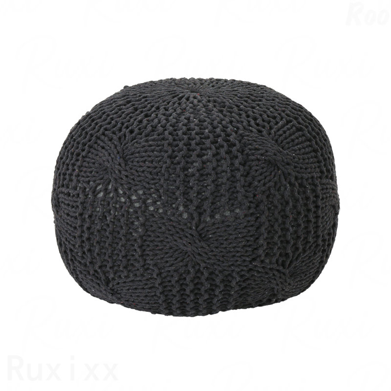 Cotton Upholstered Round Pouf Ottoman