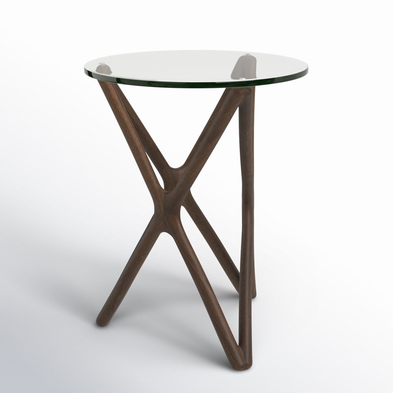 Glass Cross Legs End Table, Walnut