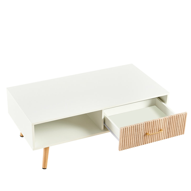 Table basse Living Room, H 16,3 po x L 41,95 po x l 21,09 po, Blanc / Brun