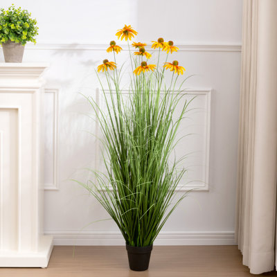48" Artificial Potted Grass With Flowers
