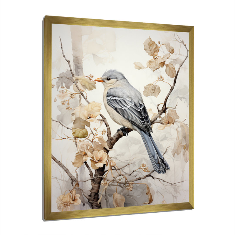 «Bird Silent Watcher V», reproduction d'art sur toile, Encadrement doré, H 20 po x l 12 po x P 1 po