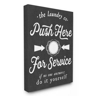 «Push Here For Service Humor Laundry», reproduction d'art textuel sur bois encadrée