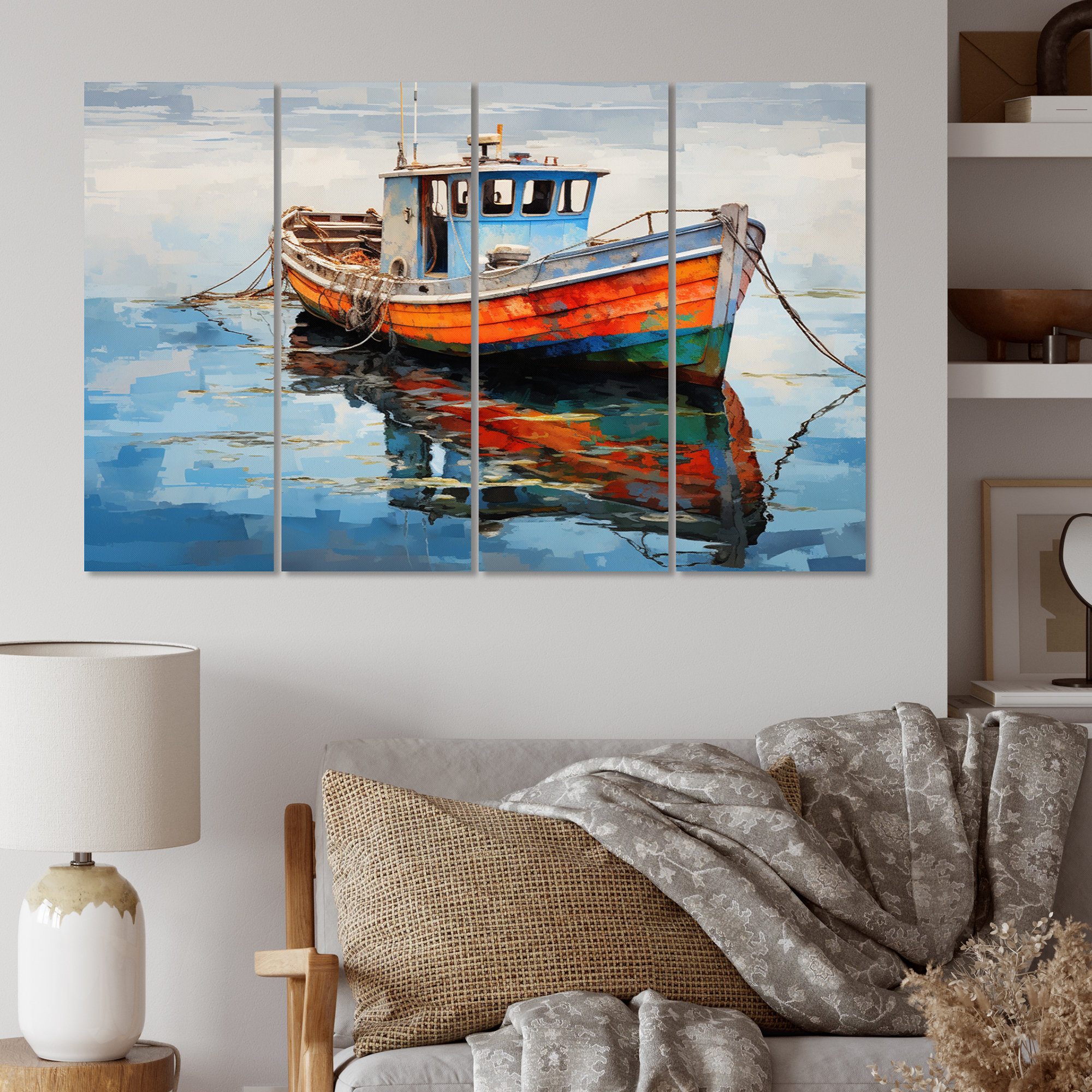 Fishing Boat Melodies I - Transportation Metal Wall Art Living Room Set