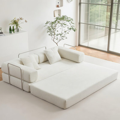 78.8" Upholstered Loveseat Convertible Sleeper Sofa Bed With 2 Pillows, Compression Sofa With Metal Frame and Folding Mattress Couch Removable Washable