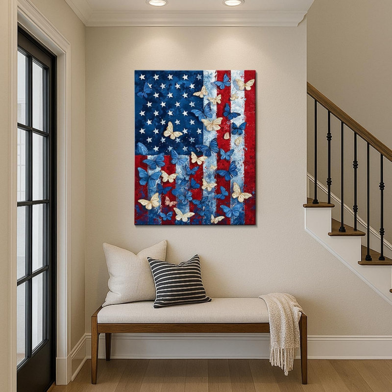 Butterfly Flag Canvas Wall Art 32 X 24 in Independence Day Bold Patriotic Wall Décor