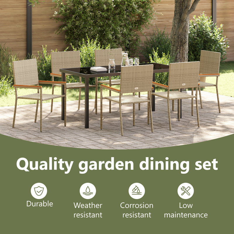 7 Piece Garden Dining Set Poly Rattan, Beige
