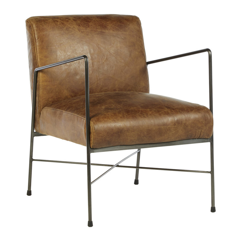 Orono 44cm H Genuine Leather Upholstered Armchair, Light Brown