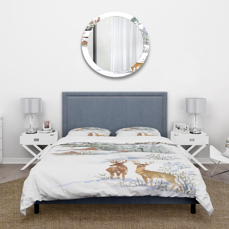 Winter Cottage With Two Deers - Ensemble de housse de couette Farmhouse - Microfibre de polyester