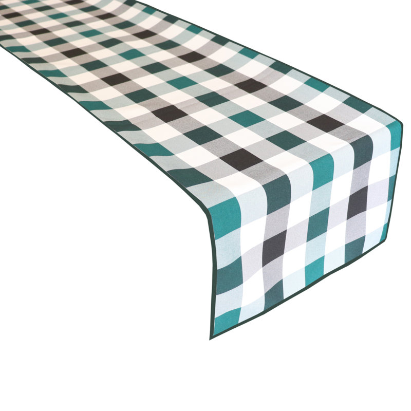 Pande Checkered Table Runner, 60" x 14", Black Hunter Green White