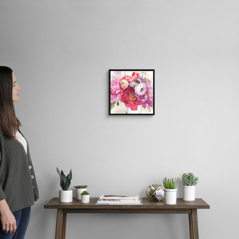 Visiblement rose 01 carré par Lisa Audit - reproduction d'art, Toile avec cadre noir, H 14 po x l 14 po x P 1,75 po