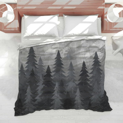 Gray Pine Tree Forest Comforter
