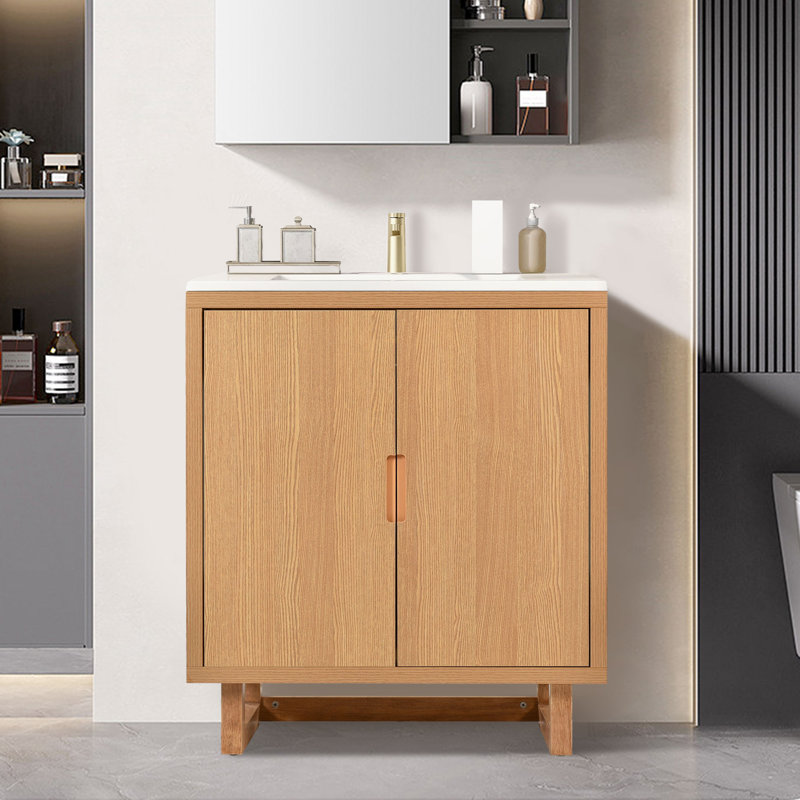 Meuble-lavabo simple 29,5 po avec plateau Littzy, Bois robuste