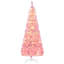 Arbre de Noël artificiel enneigé 6 pi avec forme de crayon, branches de pin réalistes, lumières DEL blanc chaud, ouverture automatique, rose et blanc