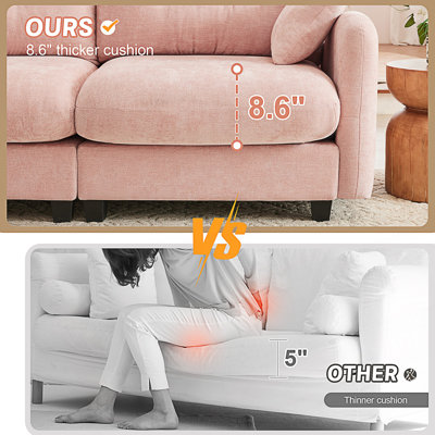 Cloud Sectional L Shaped Couch, Ottoman, Soft, Quilted Pleated Design High, Fits Bedrooms Living Rooms Reading Nooks