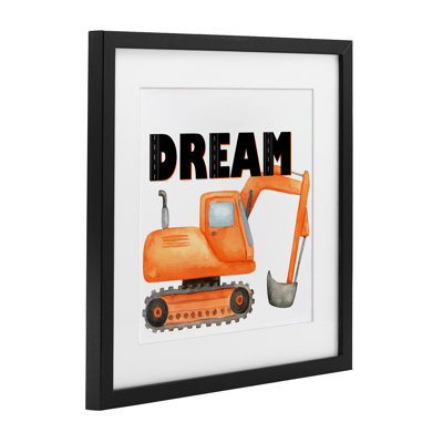 Dream with Orange Excavator Framed Print Under Glass, design by Kim Allen