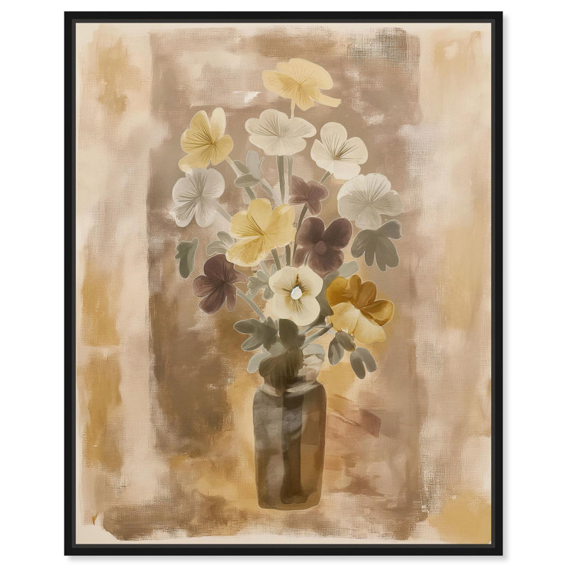 Vase ocre, fleurs d'automne par Art Remedy, Cadre flottant noir, H 21 po x l 17 po