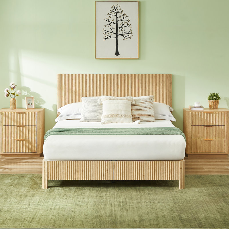 Grandes lignes courbes en bois ondulé, aucun sommier nécessaire, Grand lit, Chêne