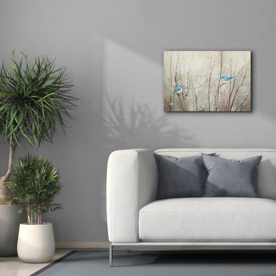 Art mural sur toile Winston Porter «Pretty Birds Neutral String» par Julia Purinton