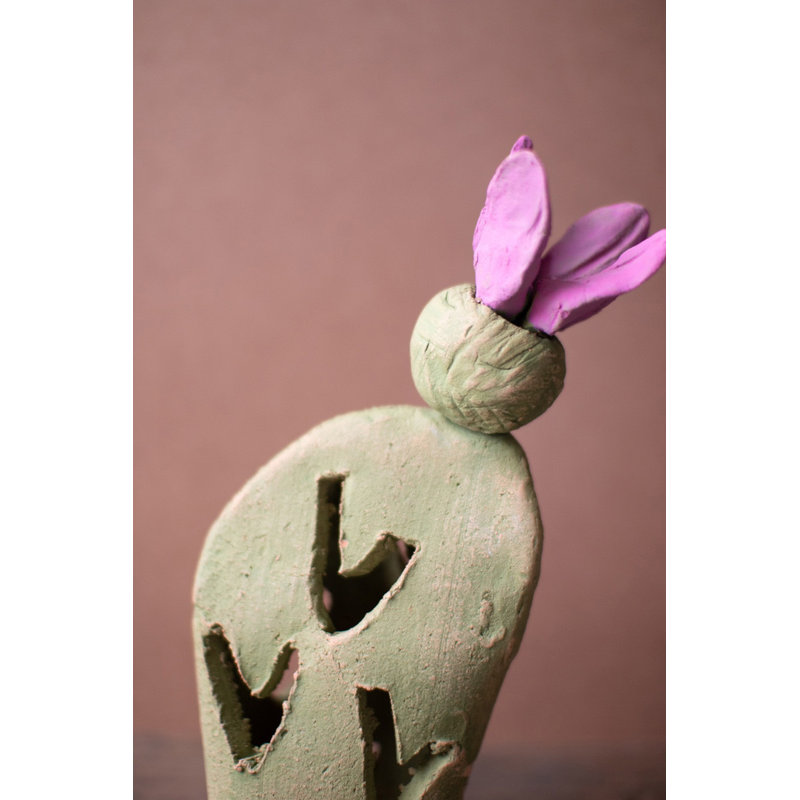  Handmade Clay Luminaries with Cactus Design Set of 2 for Indoor & Outdoor 11.5"Tall