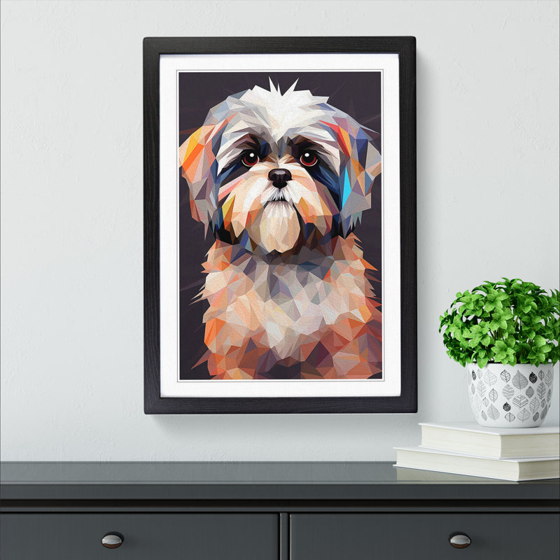 Shih Tzu Geometric - Framed Print, 64cm H x 46cm W x 2cm D, Black 