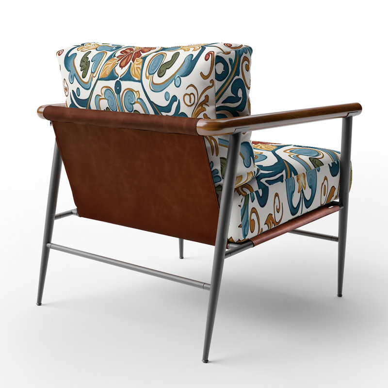 Fauteuil tapissier méditerranéen à motif de carreaux méditerranéen - Retro Blue VI, Noir
