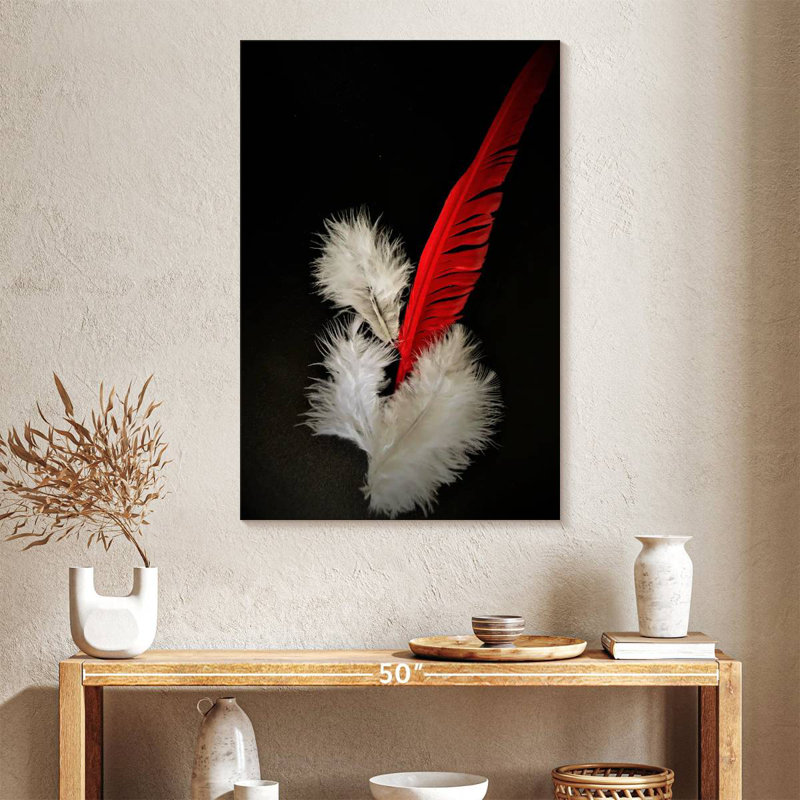 Plumes rouges et blanches, H 39 po x l 26 po