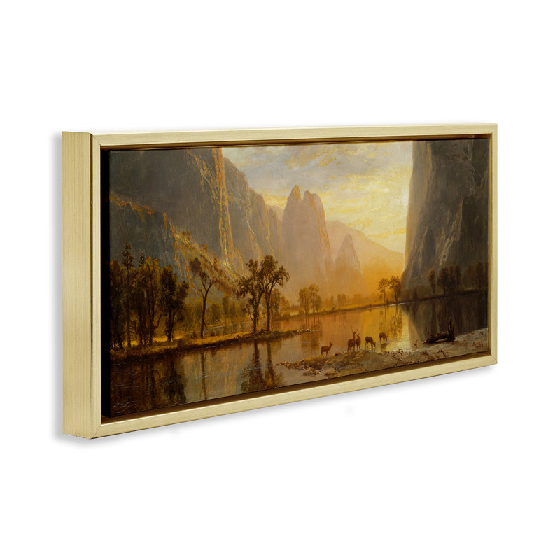 Peinture classique de Yosemite Valley, Cadre flottant métallique doré, H 14 po x l 31 po