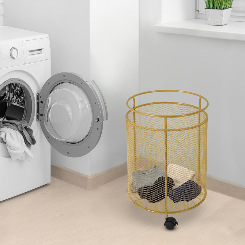 Rolling Laundry Basket Cart, Metal Rolling Laundry Basket, Gold