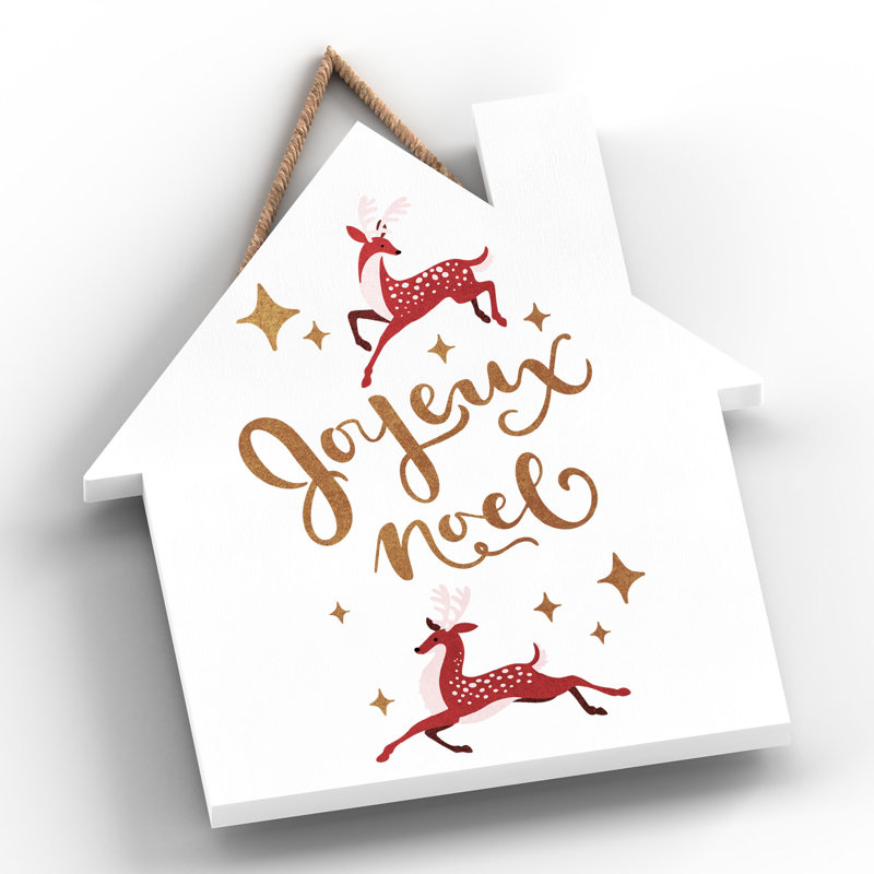 Xmas Joyeux Noel Wooden House Plaque, 18.5cm H x 16cm W x 0.9cm D