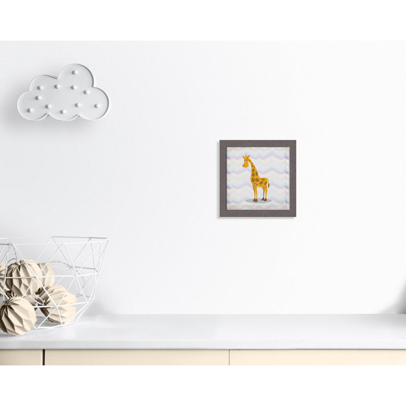 Décalcomanie murale «Pink Giraffe Time», Encadré plat à grain de bois gris, H 12 po x l 12 po x P 0,6 po