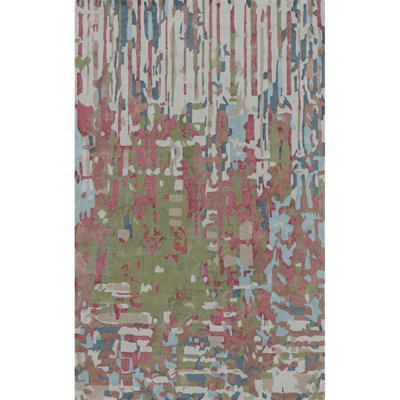 Cascades Hand-Tufted Indoor Rug Abstract Impressionist Pink Green Blue