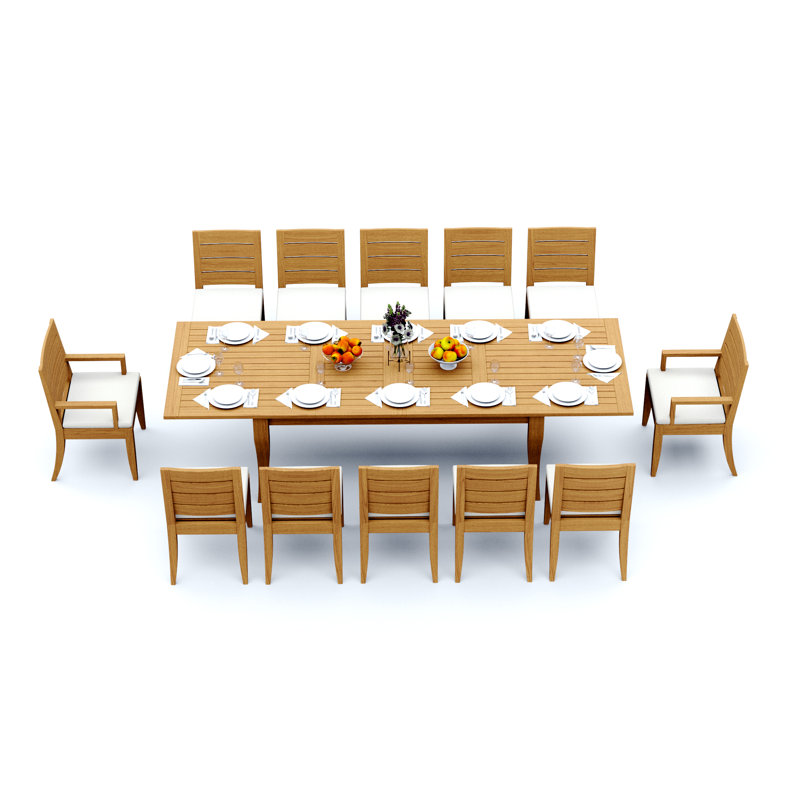 6 Seats 7 Pcs Grade-A Teak Wood Dining Set: 122" Atnas Double Extension Rectangle Table And 6 Atnas  Chairs (2 Arm & 4 Armless Chairs) #11AT2802