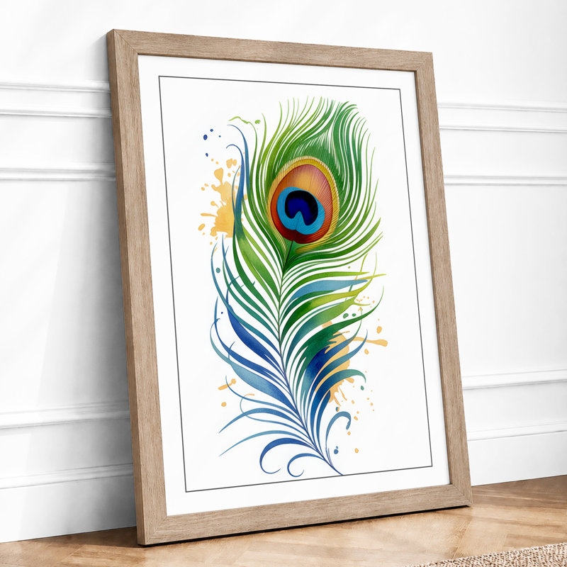 Peacock Feather Dance Botanical - Framed Print, A3 - 42.0 x 29.7 cm, Oak