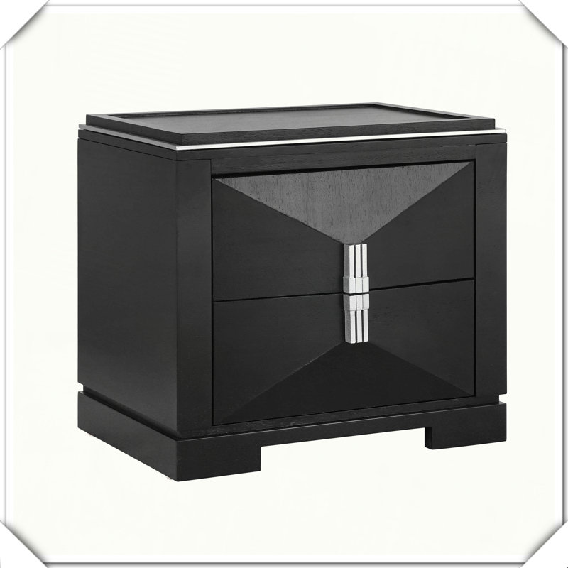 Table de chevet moderne à 2 tiroirs Mid-Century, Noir
