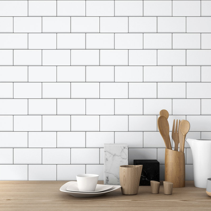 6.1 in. W x 12 in. L Peel and Stick Subway Tile, White