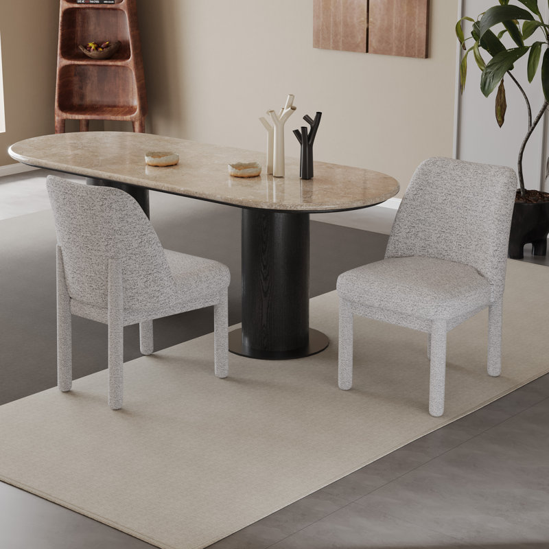 Chenille, ensemble de 2 chaises de salle à manger rembourrées sans table), Blanc/Noir