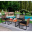 4 meubles de porche: table, chaises de jardin et chaises confortables en bois pour l'extérieur
