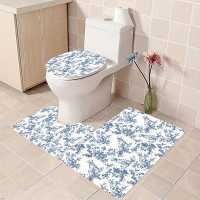 Blue Dog Toile Shower Rug Set 3 Pcs for Preppy Decor