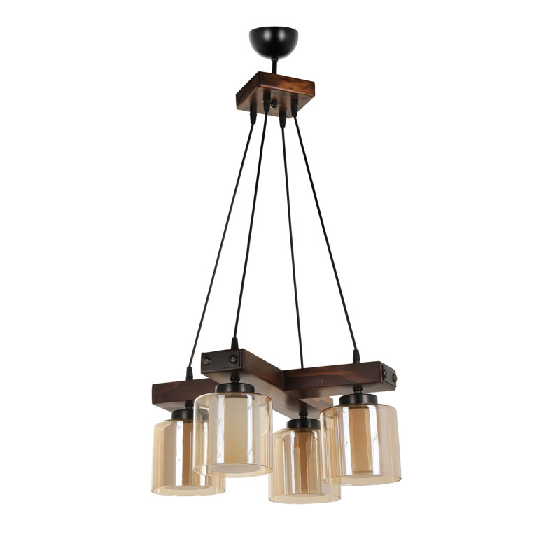 Luminaire suspendu cylindrique en grappe 4 lumières Mattias, Brun