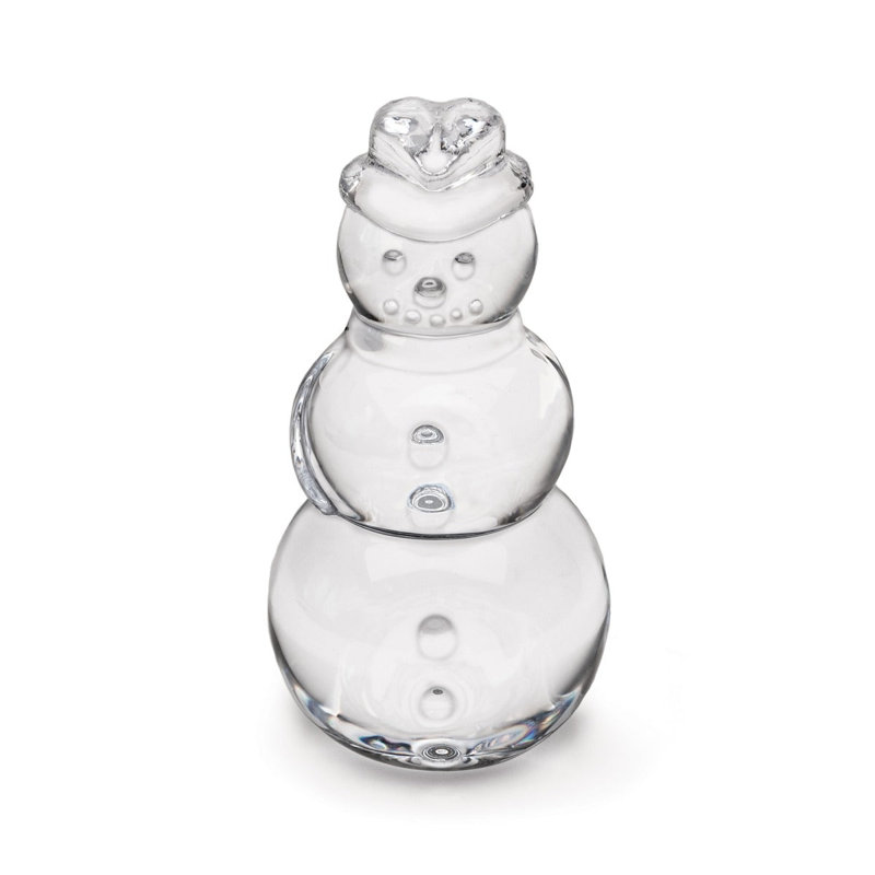 Handmade Glass Tall Snowman Figurine, 5" H x 2.63" W x 2.63" D