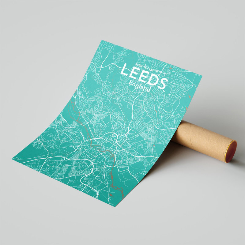 Carte de la ville de Leeds, impression, Vert / brun, H 27,6 po x l 19,7 po