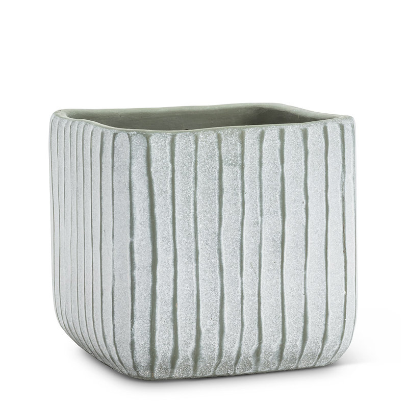 Planter Box, Off White/Green, 5.5" H x 5.5" W x 5.5" D