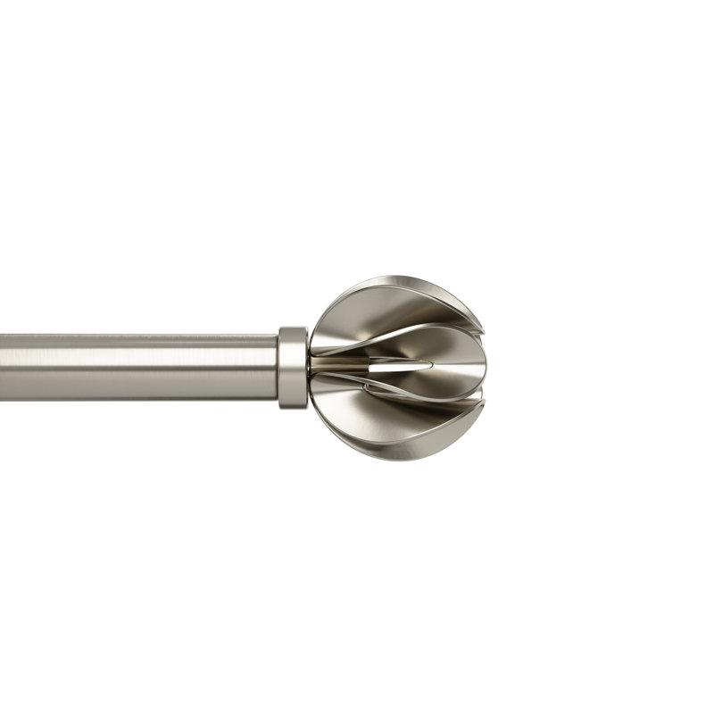 Blossom Nickel Adjustable Single Curtain Rod with Floral Finial