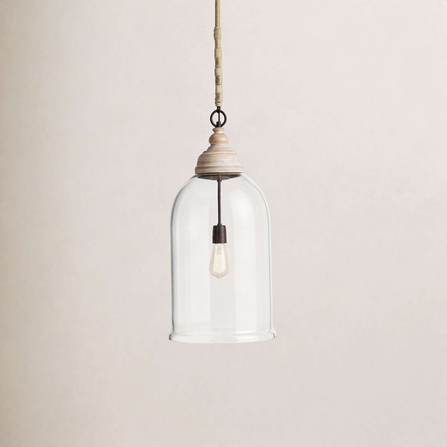 Bridgit Single Light Glass Wood Pendant, 101" H x 13.5" W x 13.5" D