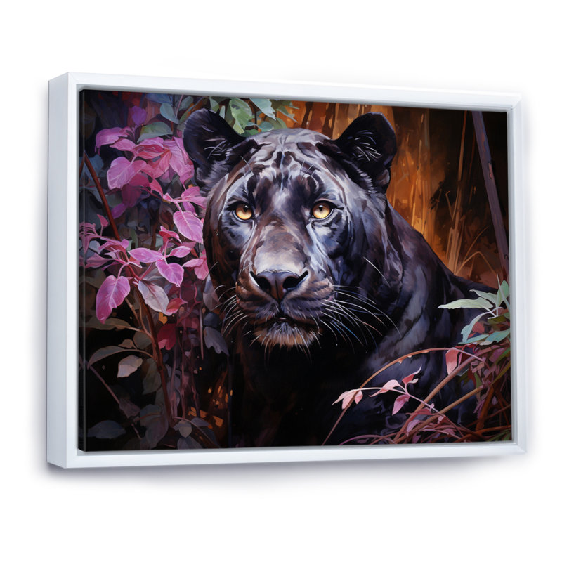 Purple Panther Romantic Twilight Watercolor - Animals Canvas Prints, H 24 po x l 32 po x P 1 po, Cadre flottant blanc