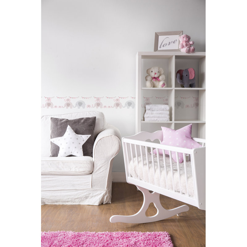 Elephant Party 5 m x 15.5 cm Peel & Stick Wallpaper Border, Pink/Grey/White